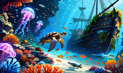 Enchanted Underwater Reef A Sunken Pirate Treasure Wonderland