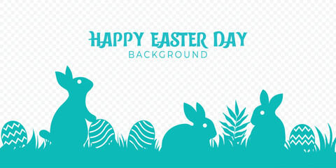 Happy easter day in silhouette border frame on transparent background