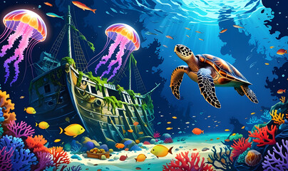 Enchanted Underwater Reef A Sunken Pirate Treasure Wonderland