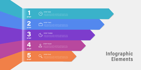 Five stages or points. Vector infographics template with arrows