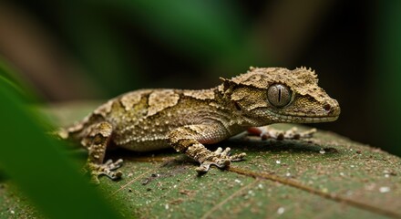 Naklejka premium A Close Up View Of A Small Gecko On A Leaf