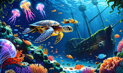 Enchanted Underwater Reef A Sunken Pirate Treasure Wonderland