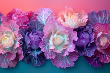 Fototapeta premium close-up of multicolored cabbage leaves with texture