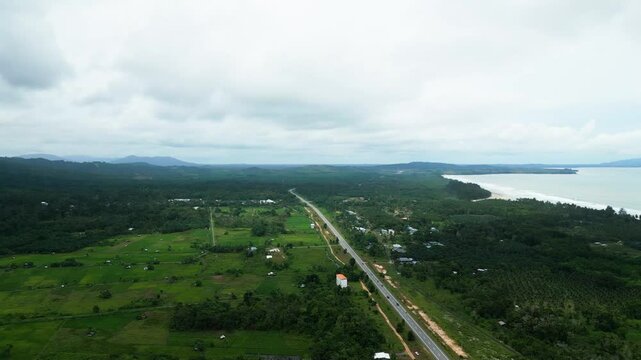 Beautiful Drone View Of Sematan Beach,With Two Small Island And Blue Sea,Sarawak,Borneo.