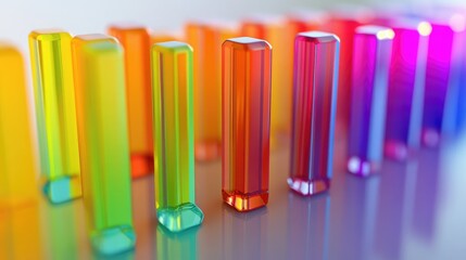 Fototapeta premium A colorful bar chart representing stock performance over time, with various heights and vibrant colors, set against a clean, professional backdrop.