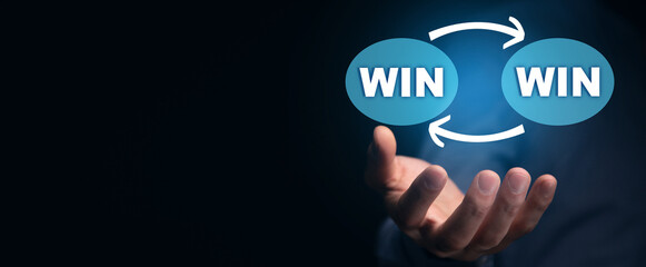 the concept of technology, man touching win win