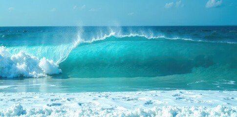 Fototapeta premium Azure turquoise ocean waves crash, white foam crests , royalty-free, wave, atlantic