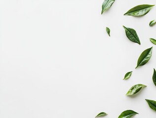 Green leaves on white background. Nature, freshness, and organic concept.