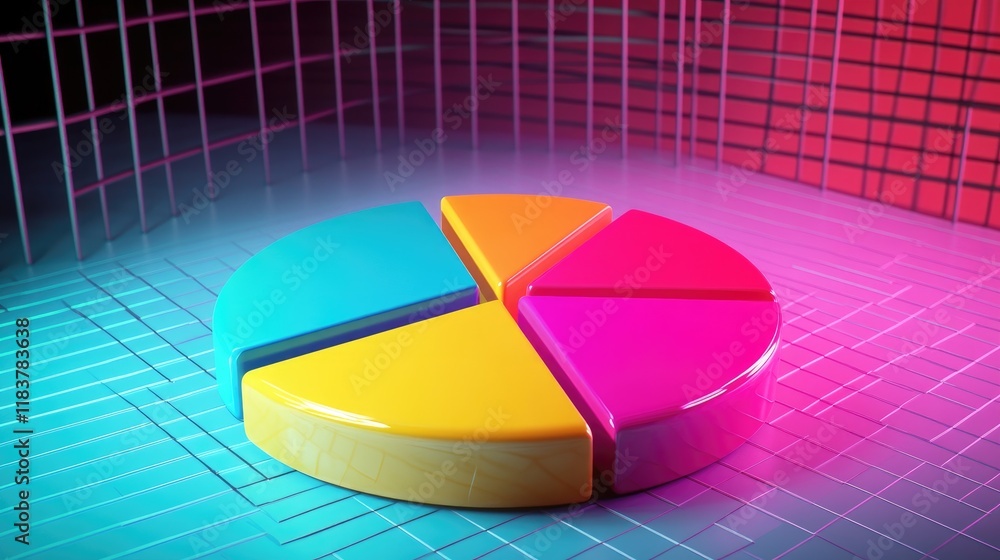 Poster a colorful pie chart with different sections in vibrant hues, displayed on a computer screen in a mo