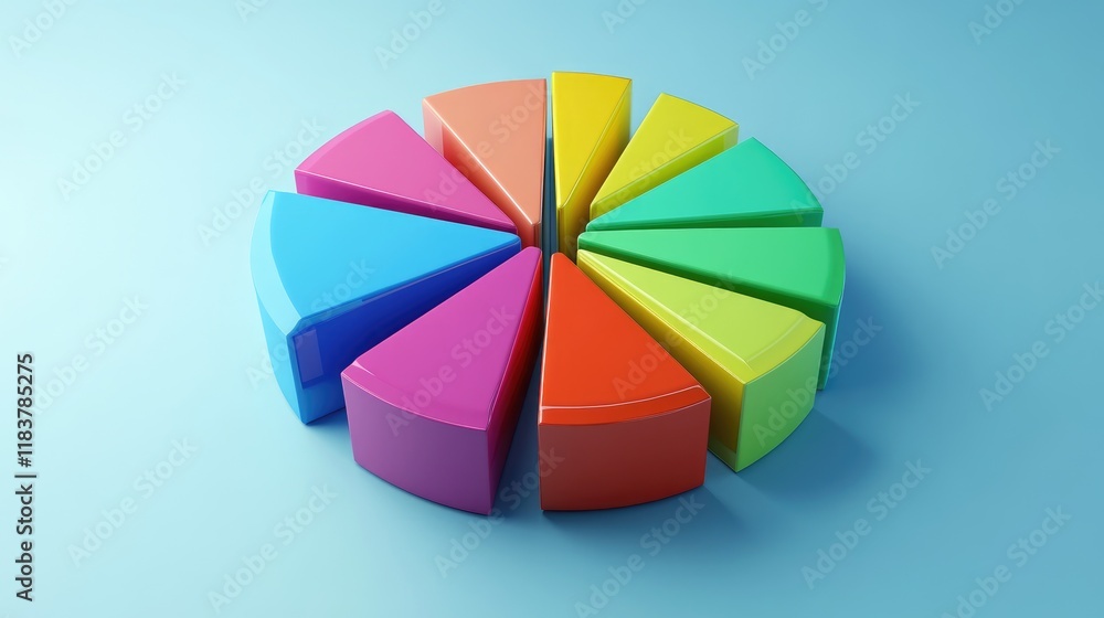 Poster a creative representation of a d pie chart made from colorful blocks, symbolizing diverse data categ