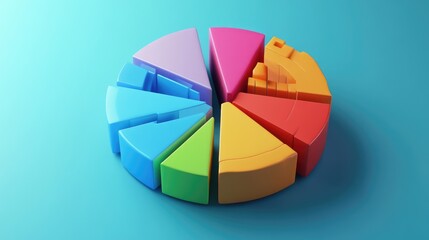 Obraz premium A creative representation of a D pie chart made from colorful blocks, symbolizing diverse data categories in a playful and engaging manner.