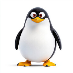 Obraz premium Adorable cartoon penguin, happy and plump, stands against a pure white background.