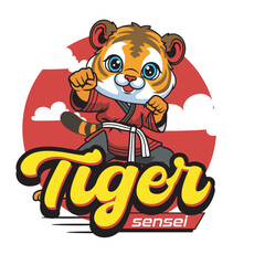 Vector Illustration of Tiger Karate Mascot with Retro Mascot Illustration Available for Tshirt Design