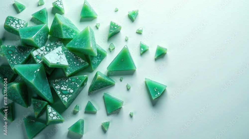 Poster Abstract Green Triangular Shapes Scattered on a Light Green Background