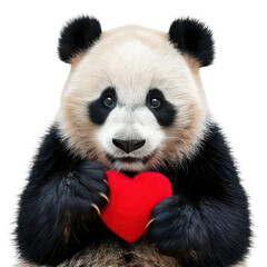 Naklejka premium Cute panda holding a red heart, white isolated background
