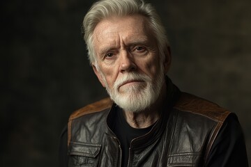 Obraz premium Image of elderly man wearing leather vest