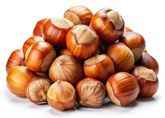 Obraz premium Crisp, high-resolution hazelnut photos. Isolated nuts on pure white backgrounds. Perfect for stock.
