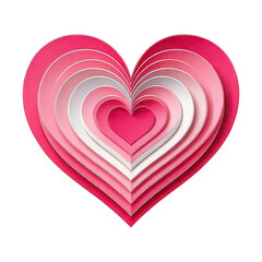 Colorful layered paper hearts, white isolate background.