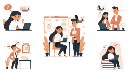 Men and women working in office stressed pressure at work place set