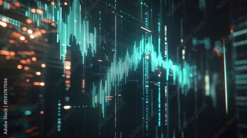 Poster a digital d graph with interconnected lines and nodes, representing global financial markets and dat