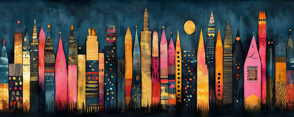 Colorful Cityscape Night Art Print