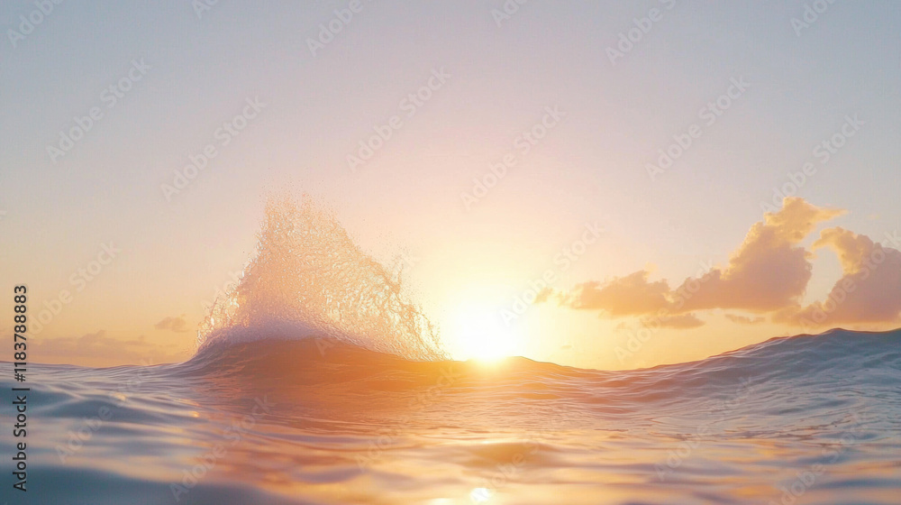Poster beautiful sunset over ocean with gentle waves and clouds. warm colors create serene atmosphere
