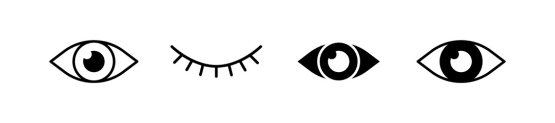 Eye set icons. Linear and silhouette style. Vector icons.
