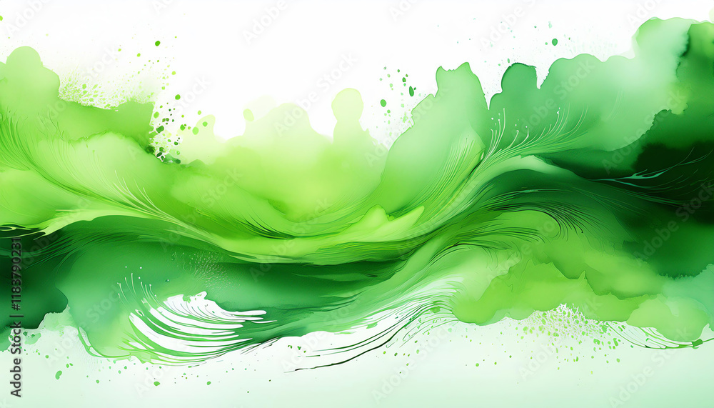 Poster a vibrant abstract wave of green hues, blending seamlessly to create a serene and fluid visual exper