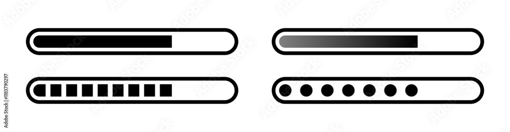 Poster loading bar set icons. linear and silhouette style. vector icons.