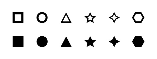 Geometrical figure set icons. Linear and silhouette style. Vector icons.