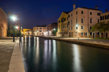 Night Canal in Venice with beautiful lights, Venice