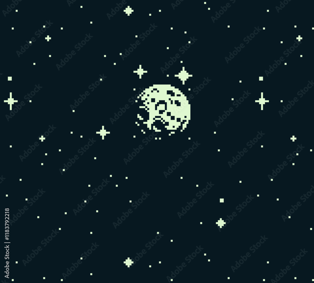 Poster moon pixel abstract background. video game assets. isolated vector illustration. old school computer