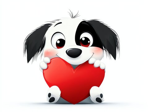 a cute puppy hugging a heart pillow, adorable Valentine s pet theme, cartoon illustration, soft pink tones, isolated on white background