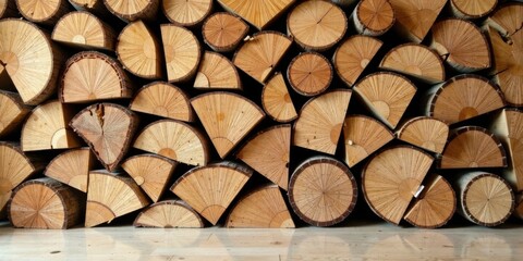 Fototapeta premium Stack of Wooden Rounds, Natural Wood Texture Background for Design