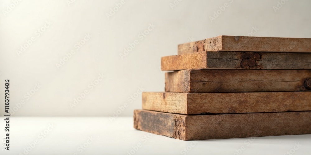 Poster rustic wooden blocks stacked in ascending order on white surface