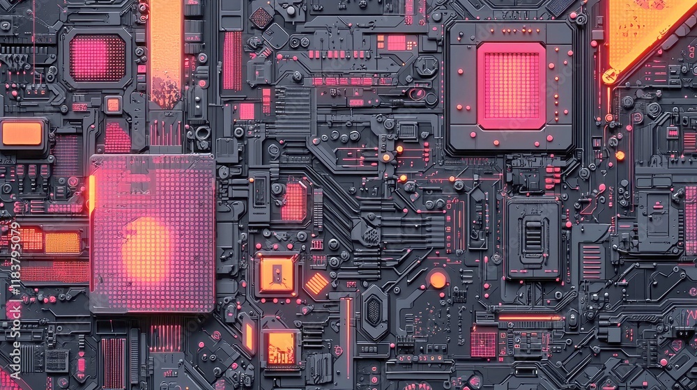Poster abstract futuristic circuit board: cyberpunk technology background. a mesmerizing digital art explor