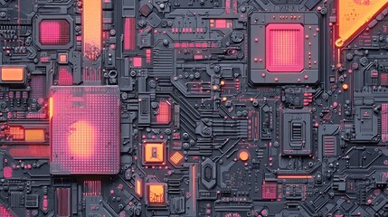 Fototapeta premium Abstract Futuristic Circuit Board: Cyberpunk Technology Background. A mesmerizing digital art exploration of intricate electronic networks and glowing circuitry.