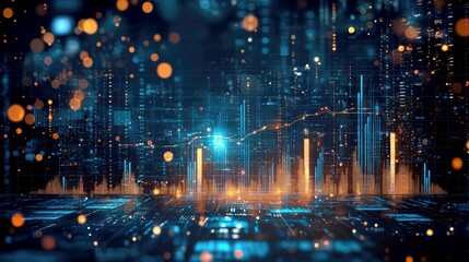 Fototapeta premium Abstract Futuristic Business Finance Growth Chart: Data Analytics, Market, Investment, and Technology