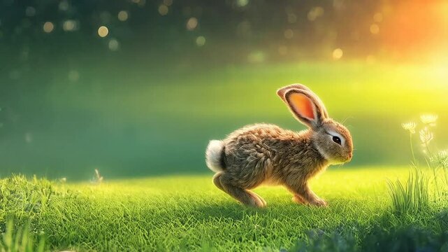 Rabbit jumping on the grass