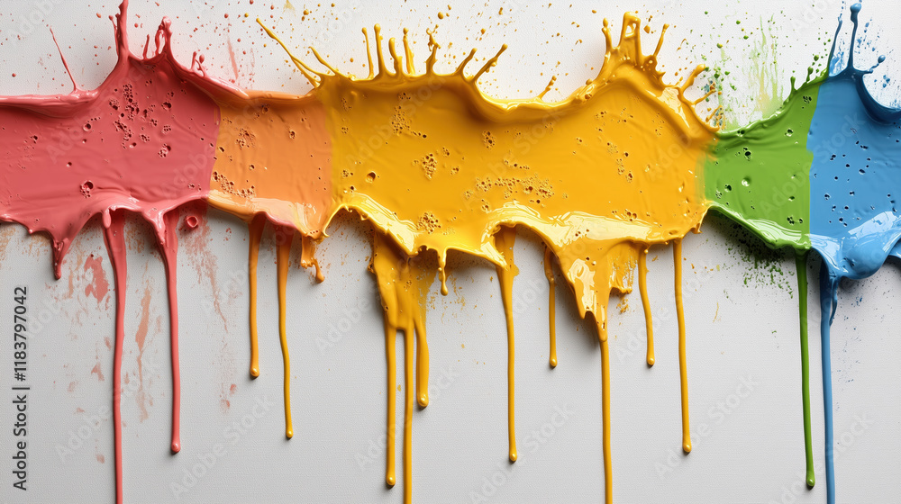 Poster colorful paint splashes create vibrant and dynamic abstract design