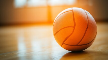 Obraz premium close-up image of a volleyball on the wooden court floor
