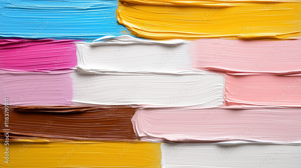 Poster colorful brush strokes create vibrant abstract pattern on canvas