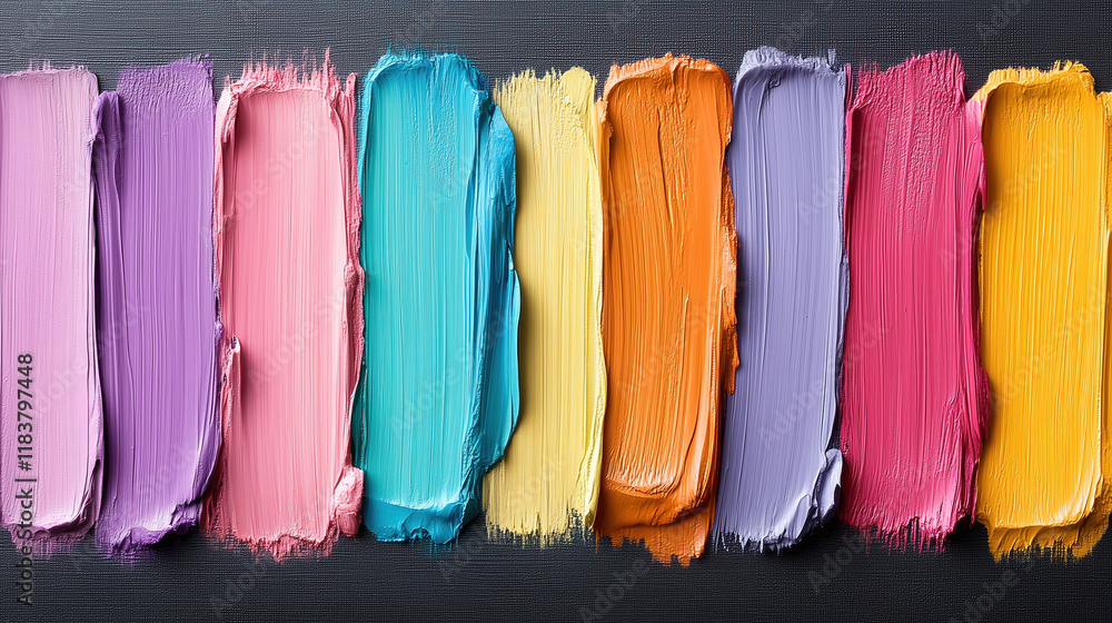 Poster colorful brush strokes create vibrant abstract pattern on canvas