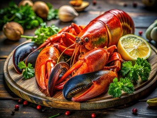 High-resolution image: Indulge in a delicious culinary art piece &acirc;&euro;&ldquo; lobster and mussels in a gourmet seafood platter.