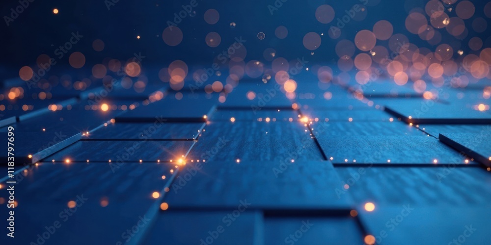 Poster Abstract Dark Blue Tiles with Glowing Particles and a Futuristic Design