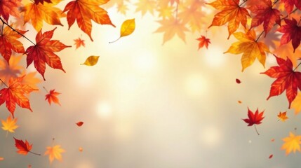 Obraz premium Autumnal foliage background with falling leaves and soft light