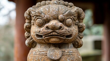 Ancient Stone Lion Sculpture: Awe-Inspiring Guardian of Asian Culture and Religion