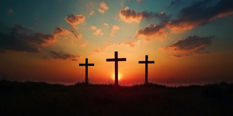 Crucifixion of Jesus – Three Crosses at Sunset