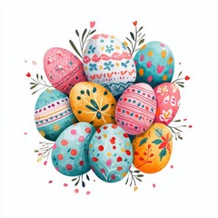 Easter watercolor eggs with floral designs abstract composition vibrant colors festive atmosphere creative viewpoint
