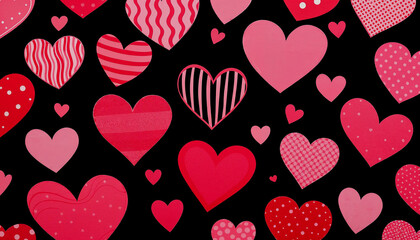Heart Pattern on Black Background for Valentine's Day